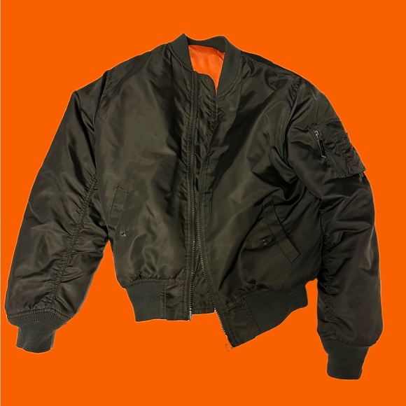 Ring Of Fire dark olive/ orange flight bomber jacket Large - Picture 2 of 7